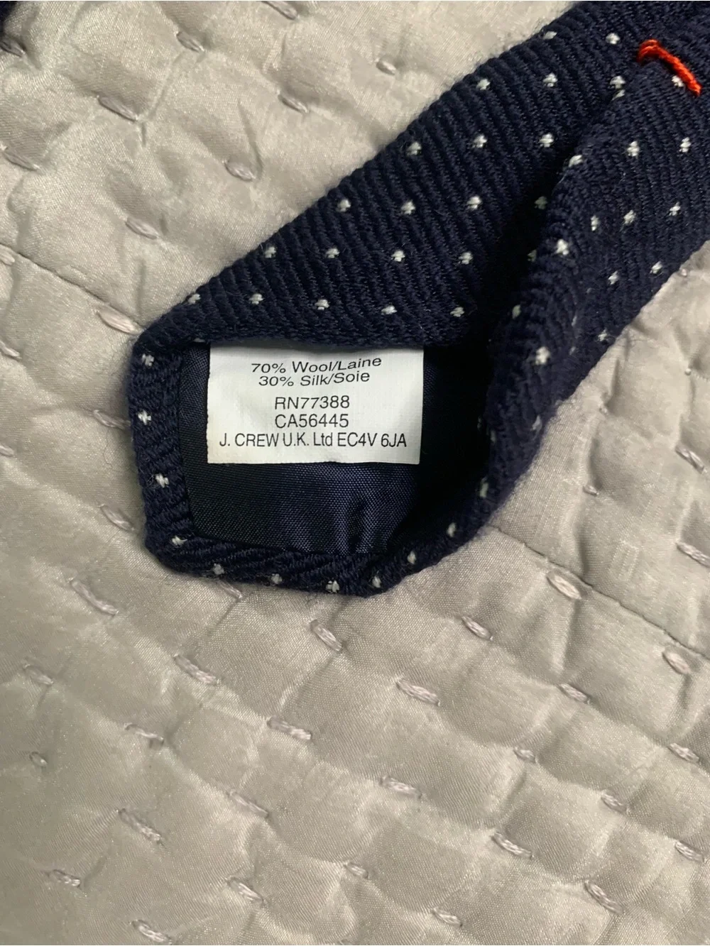 J. Crew Navy Tie with Small White Dot Pattern